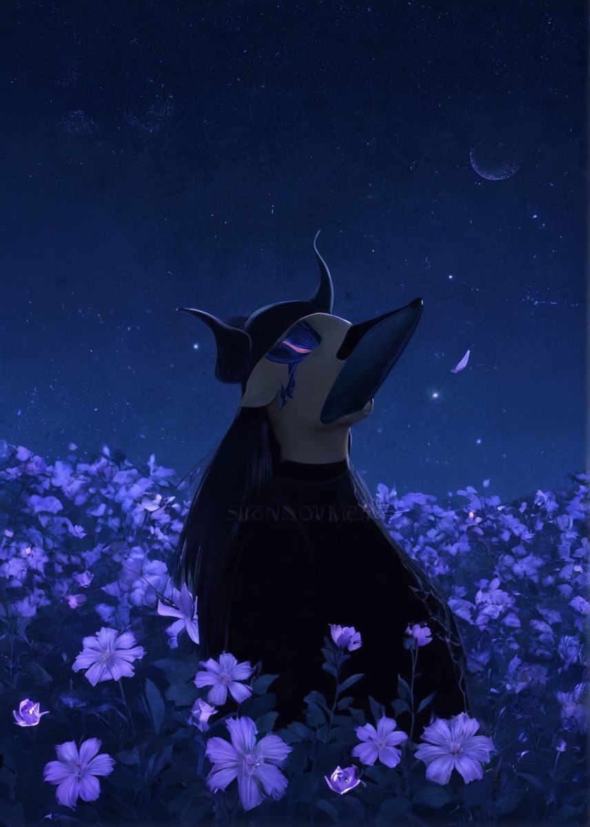 cat, artfight, warriorcats, digitalart, originalcharacter, procreate, fanart, warrior, feline, digitalpainting, firealpaca, blackcat, calm, celestial, cosmos, enchanted, flowers, moongaze, mystical, night, pun, purple, serenity, stars