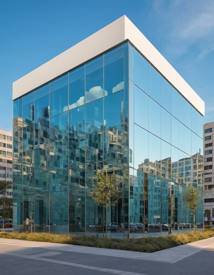 architecture, modern, geometric, mirrored facade