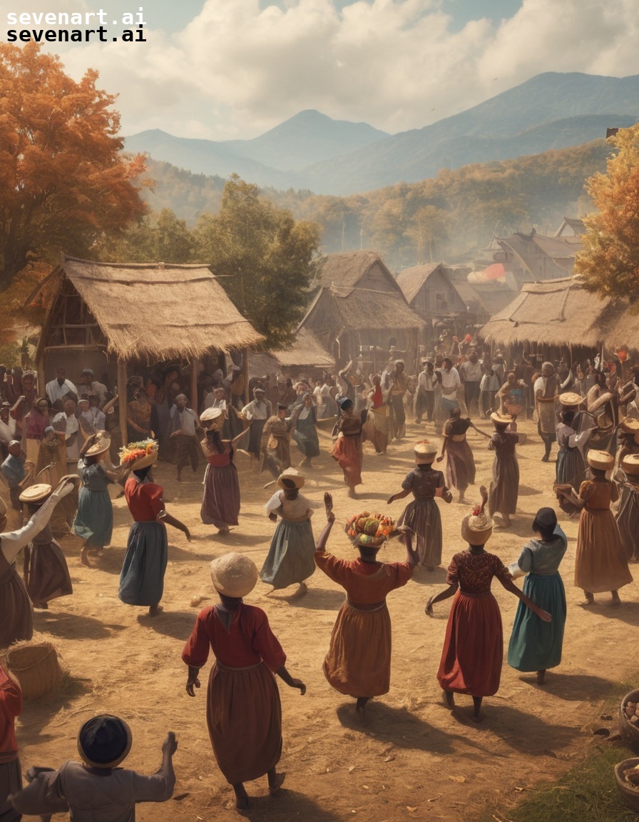 villagers, harvest festival, celebration, music, dance, middle ages