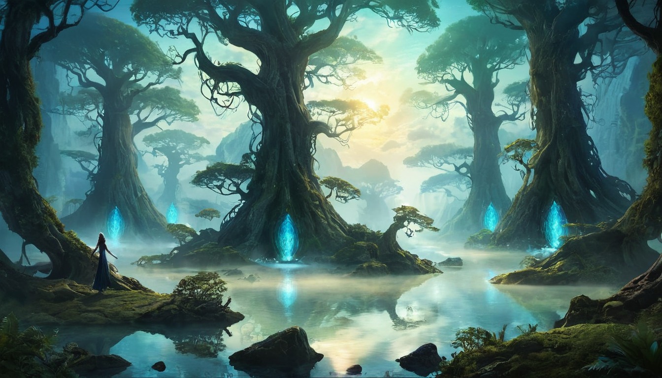 digitalart, magic, fantasyart, forest, dreamlike, fog, lightmagic, swamp, wallpaper2560x1440