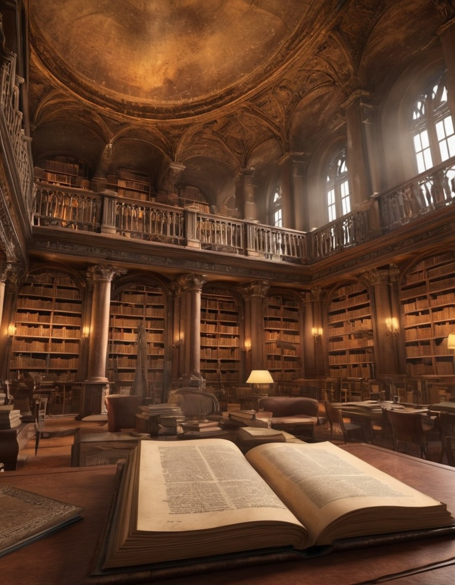 library, ancient, scrolls, books, architecture, historic