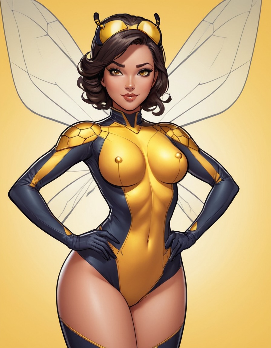 the wasp, marvel, superhero, confident, wings, pose, sexy, painted