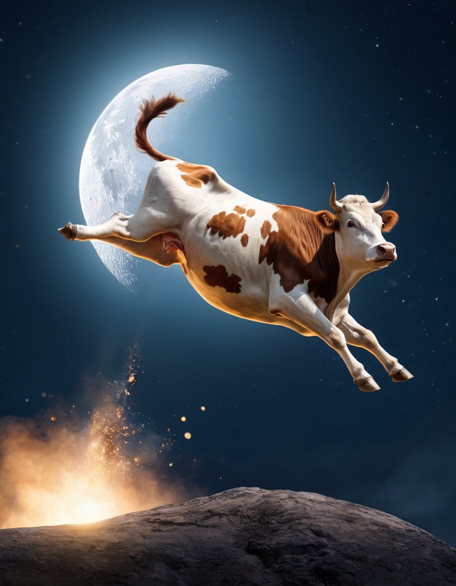 cow, moon, nursery rhyme, fantasy, oddity, gravity, children's literature