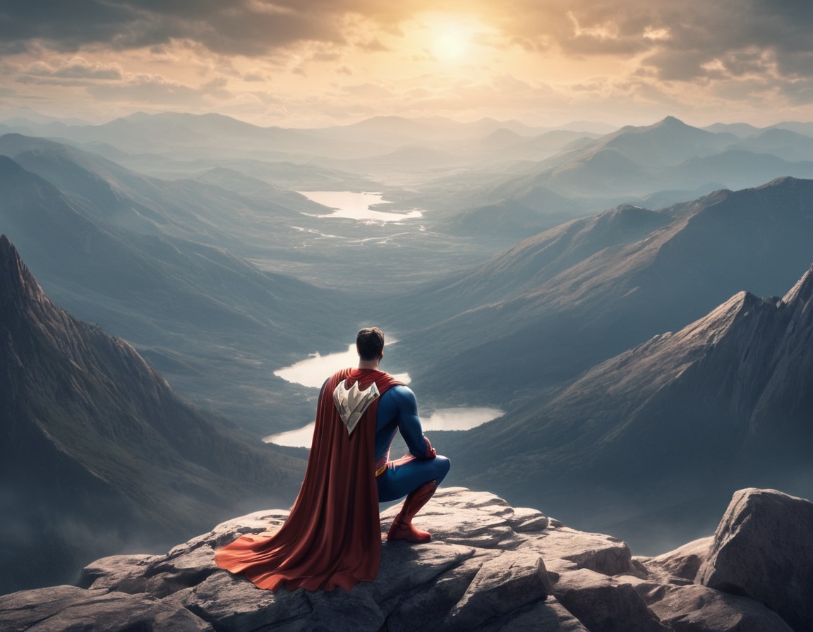 superhero, reflection, mountains, landscape, peace, hero