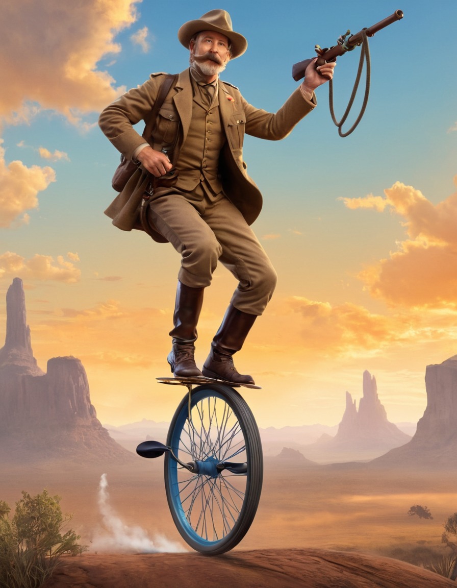 allan quatermain, unicycle, adventure, map, rifle, books