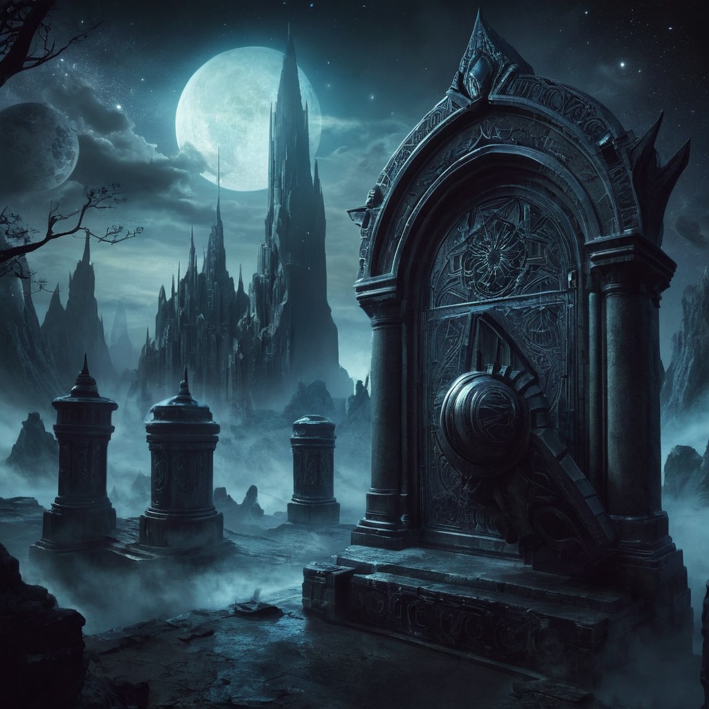 horror, gothic, spooky, cemetery, halloween, castle, fog, haunted, night, raven, tombstone