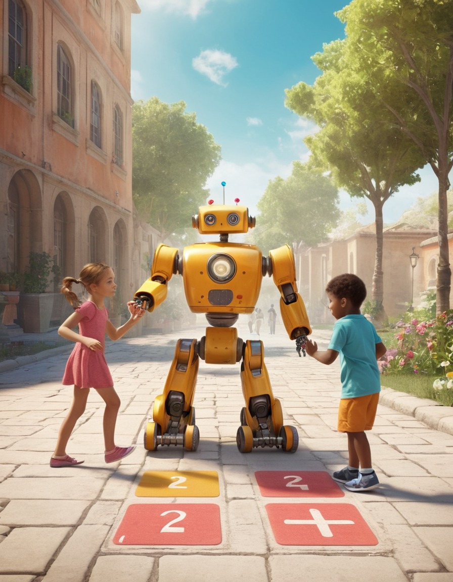 robot, children, hopscotch, playful, interaction, innovation