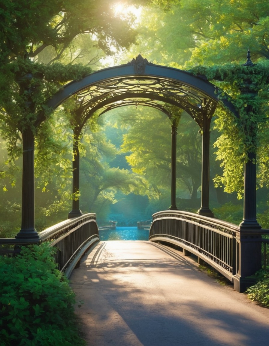 cityscape, bridge, trees, park, urban beauty, nature, city