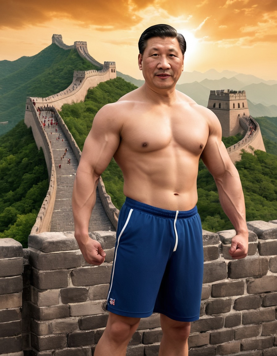 xi jinping, bodybuilder, great wall of china, leader, chinese culture