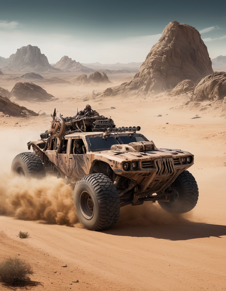 tribal warfare, desert race, souped-up vehicles, intense competition, mad max