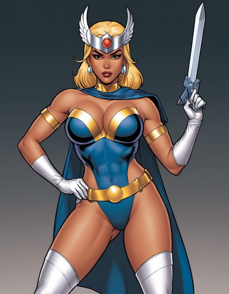 valkyrie, marvel comics, superhero, female, provocative pose, sexy, painted