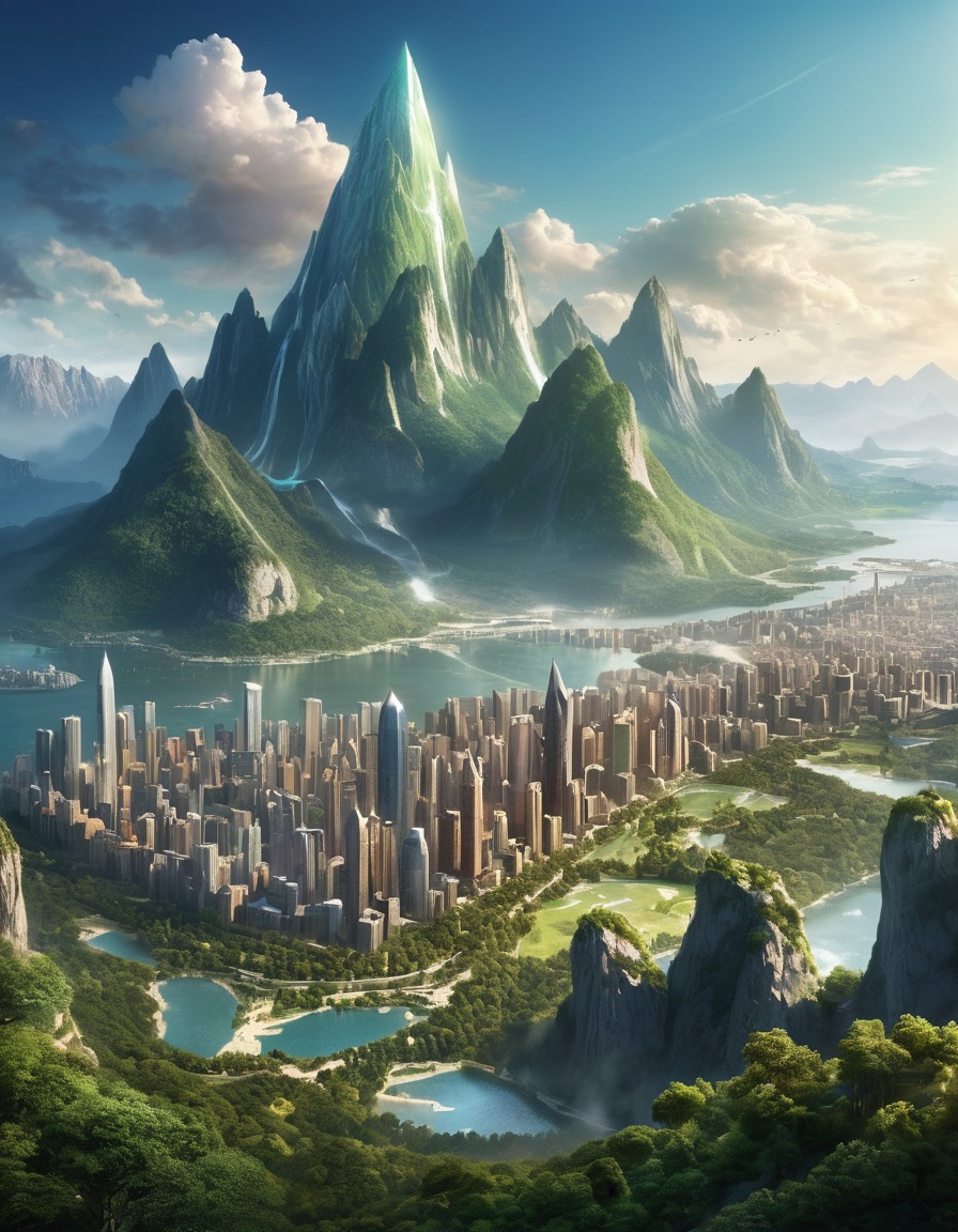 mountain range, city skyline, parks, green spaces, nature, city