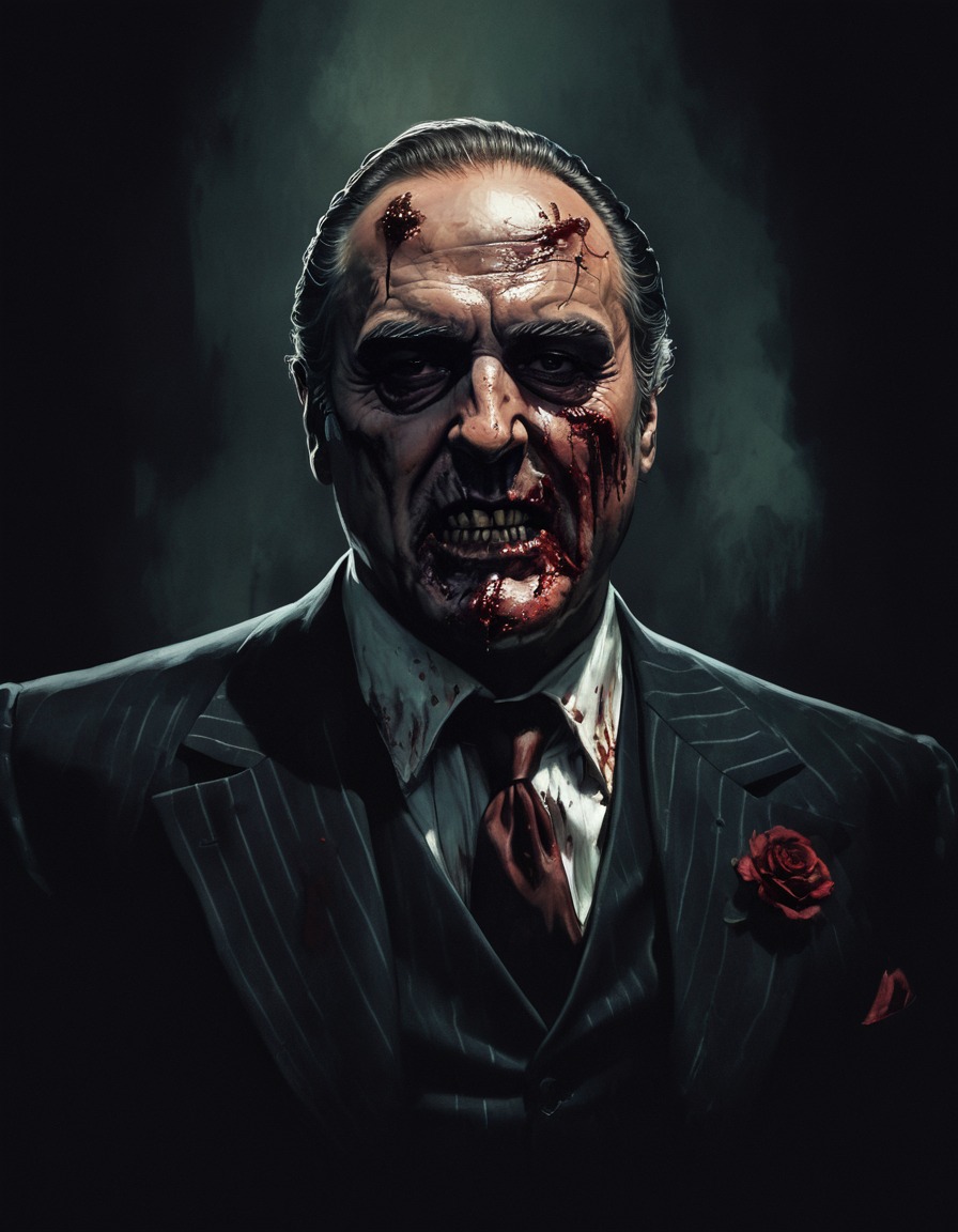 zombie, don corleone, horror, shadows, menacing grin