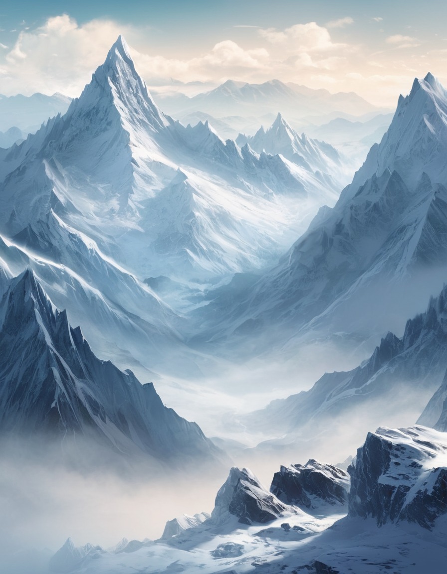 mountains, snow, misty, peaks, nature, john tolkien, tolkien