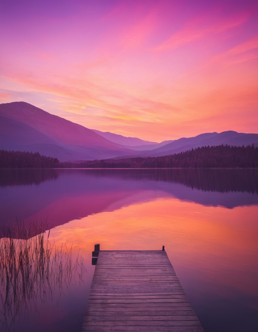 nature, sunset, lake, reflection, peaceful