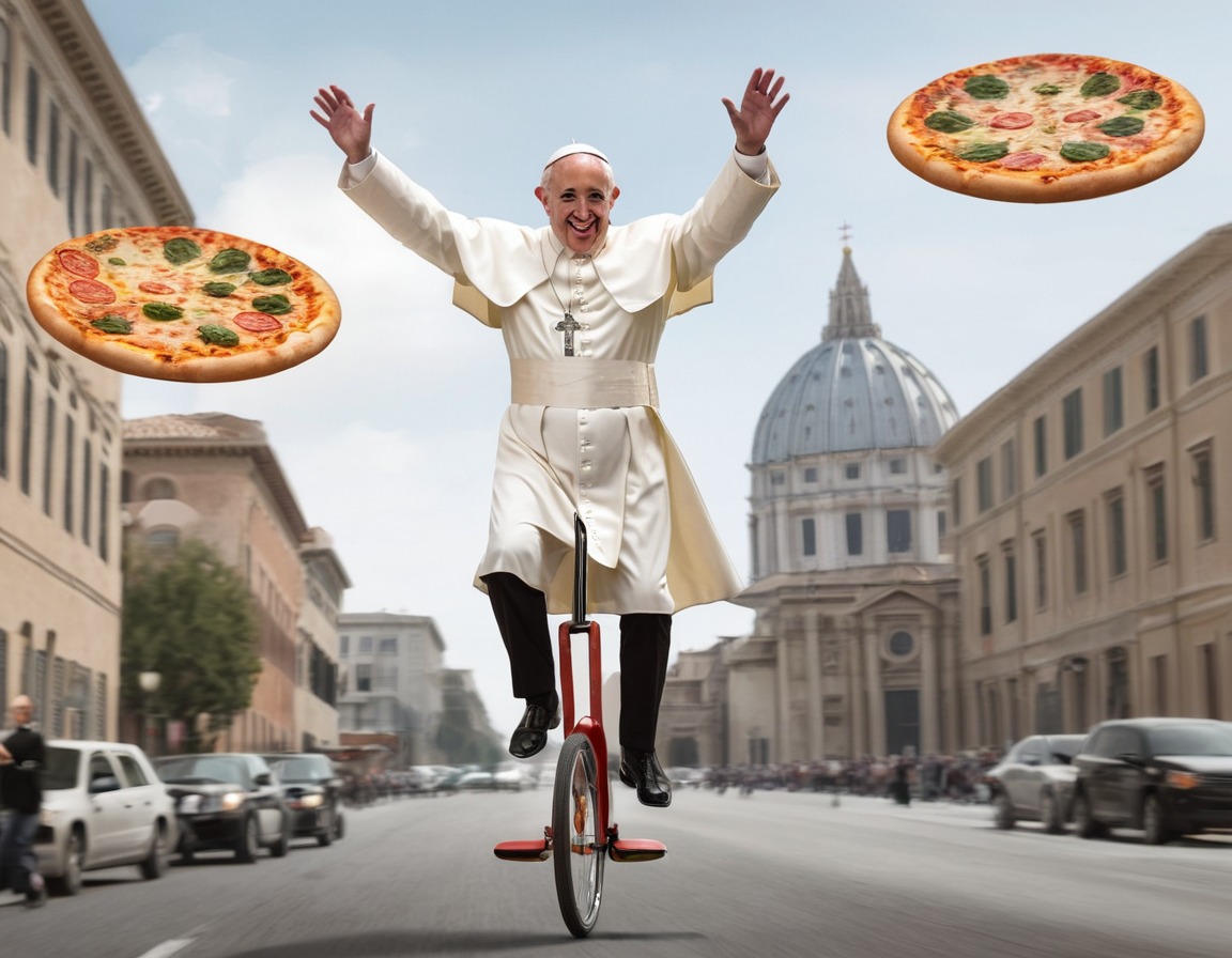 humorous, unicycle, pope francis, juggling, pizza, vatican