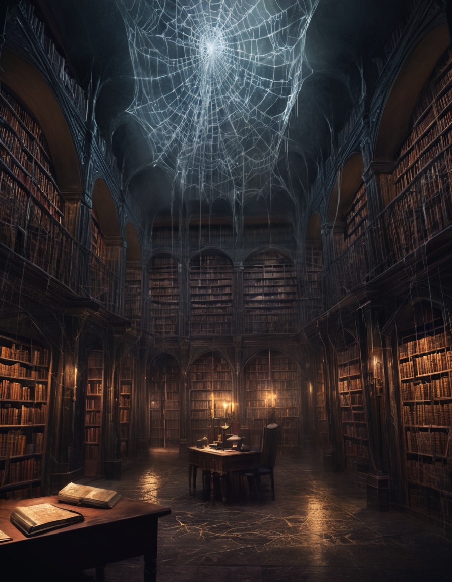 dark, spooky, library, forbidden knowledge, cobwebs, lovecraft, howard lovecraft