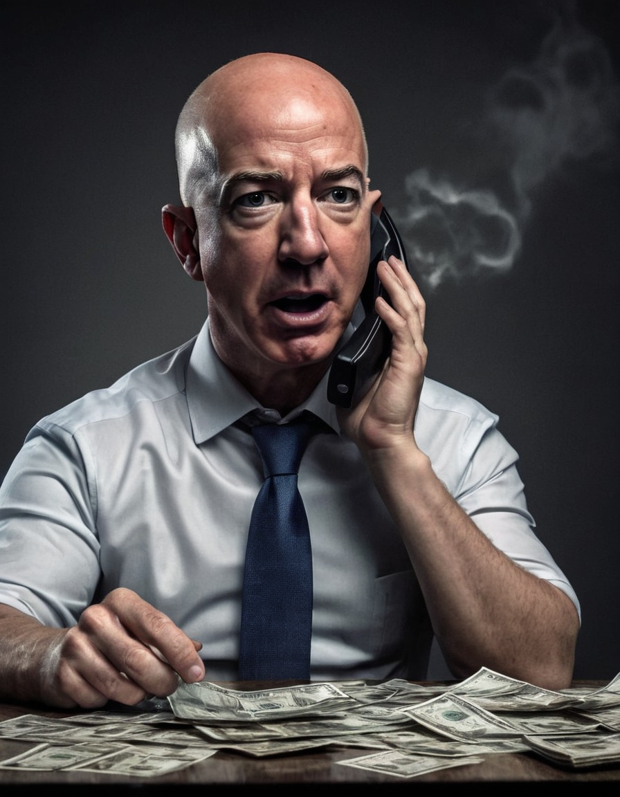 jeff bezos, fear, bank account, zero, caricature