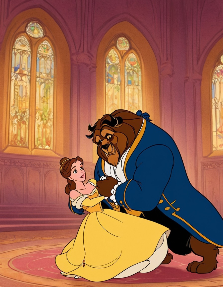 beauty and the beast, 2017 film, live-action adaptation, emma watson, dan stevens, romantic fantasy, painted scene