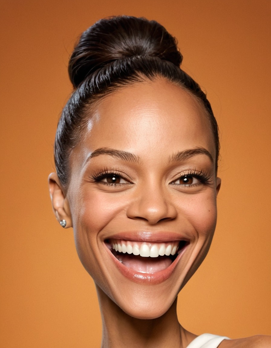 zoe saldana, actress, caricature, big head, smile, comedy, art