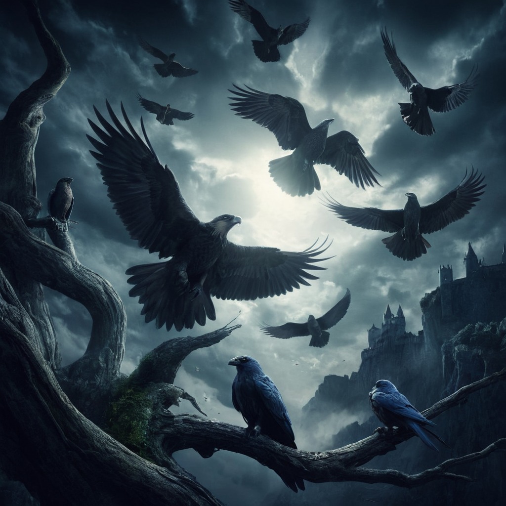 digitalart, fantasyart, wallpaper, bird, photography, magic, horror, gothic, forest, sky, photomanipulation, ravens