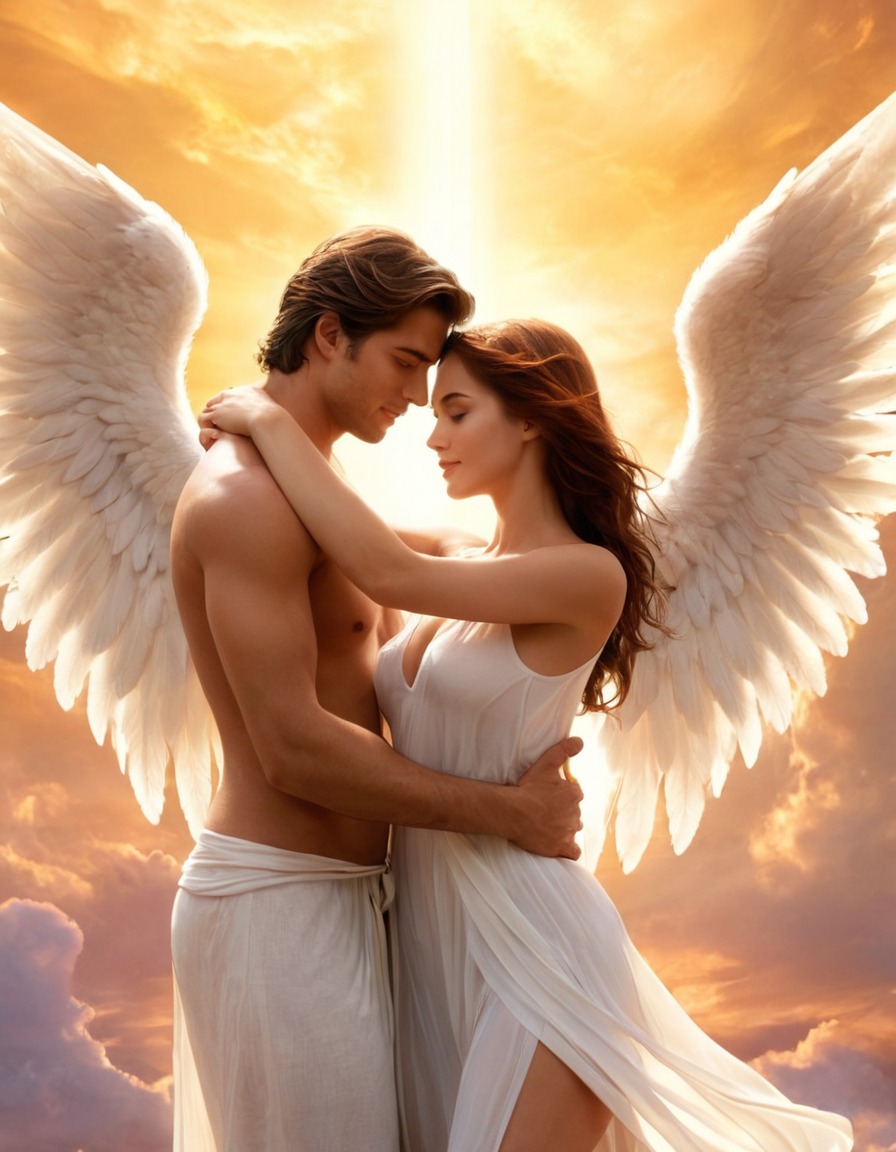 heaven, angels, lost loved ones, souls reuniting, embrace, afterlife, spirituality