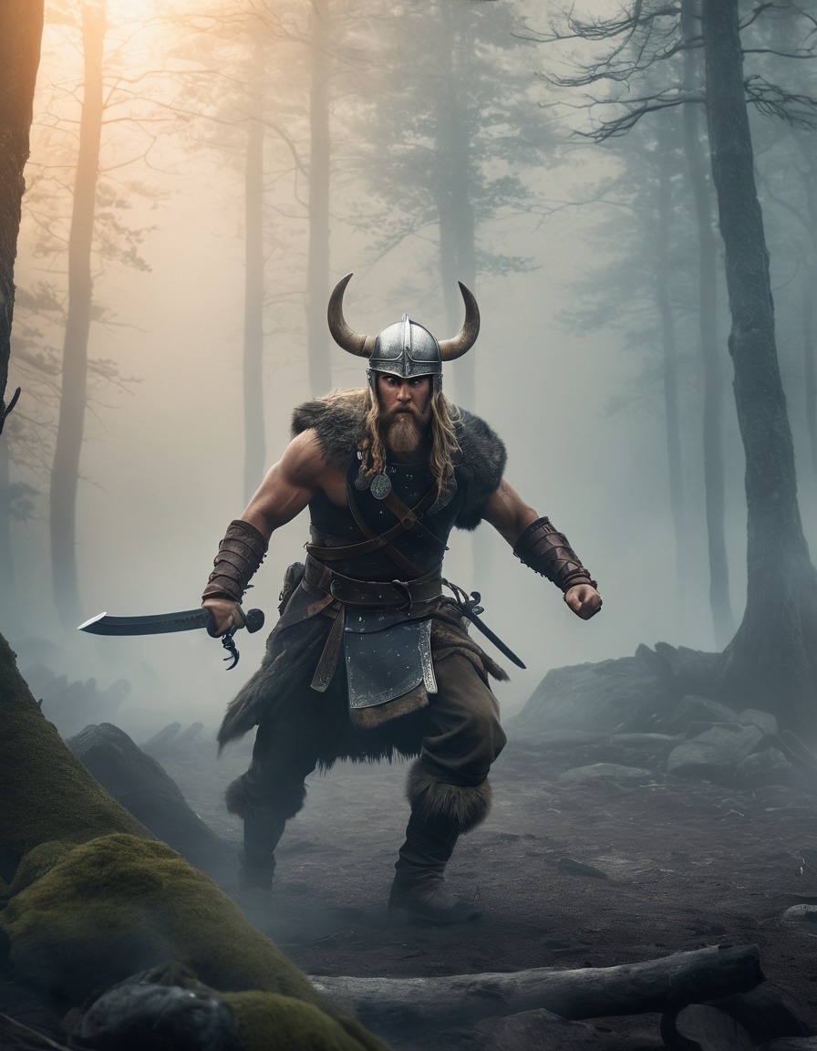 viking, warrior, battle, misty, woods, enemy soldier, combat, computer games