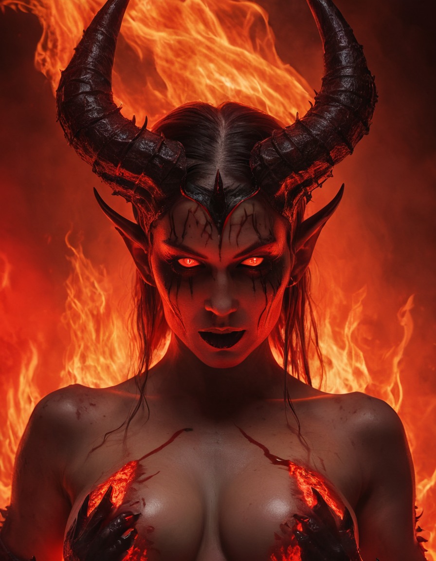 demoness, hell, flames, horror, demon, sexy, nsfw	