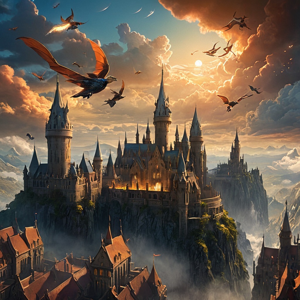 magic, fantasyart, medieval, castle, architecture, sky, epic, ancient, ball, golden, photography, quidditch, snitch, wallpaper, aiart, dailychallenge, golden_snitch, ai_artwork