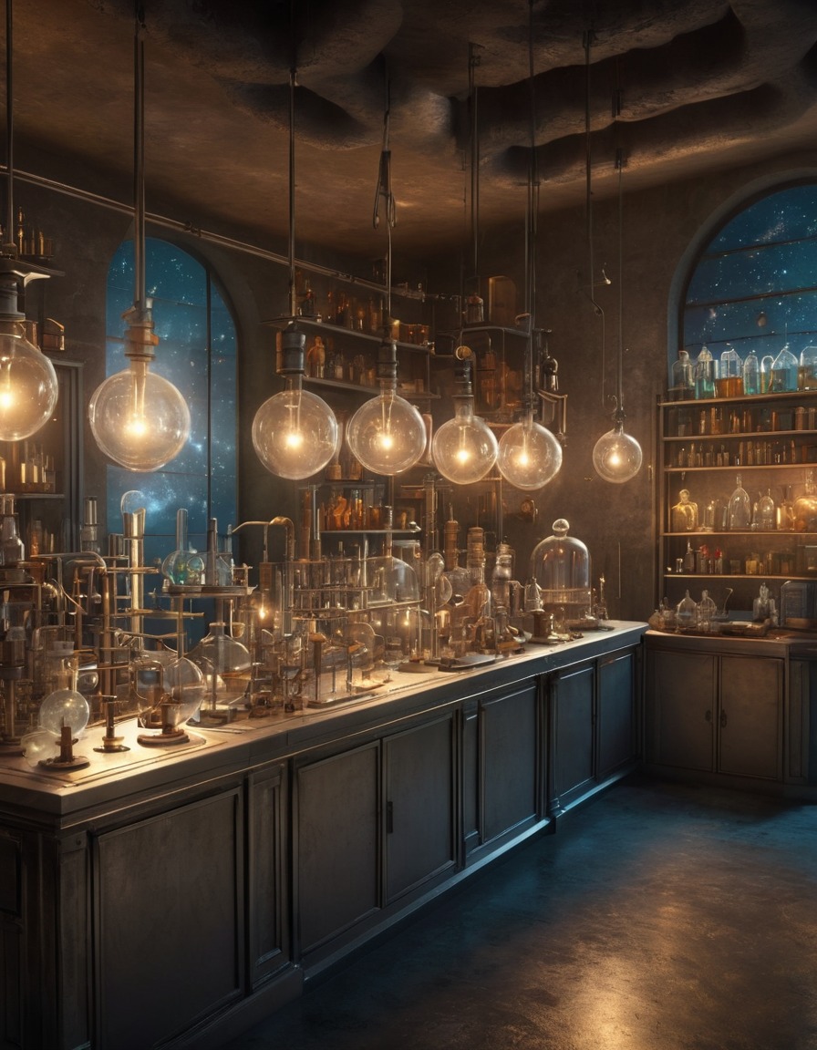 futuristic, laboratory, alchemical, scientific devices, technology, medieval, art