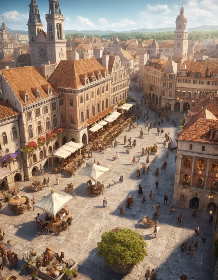 renaissance, town square, historical, architecture, busy, european, market