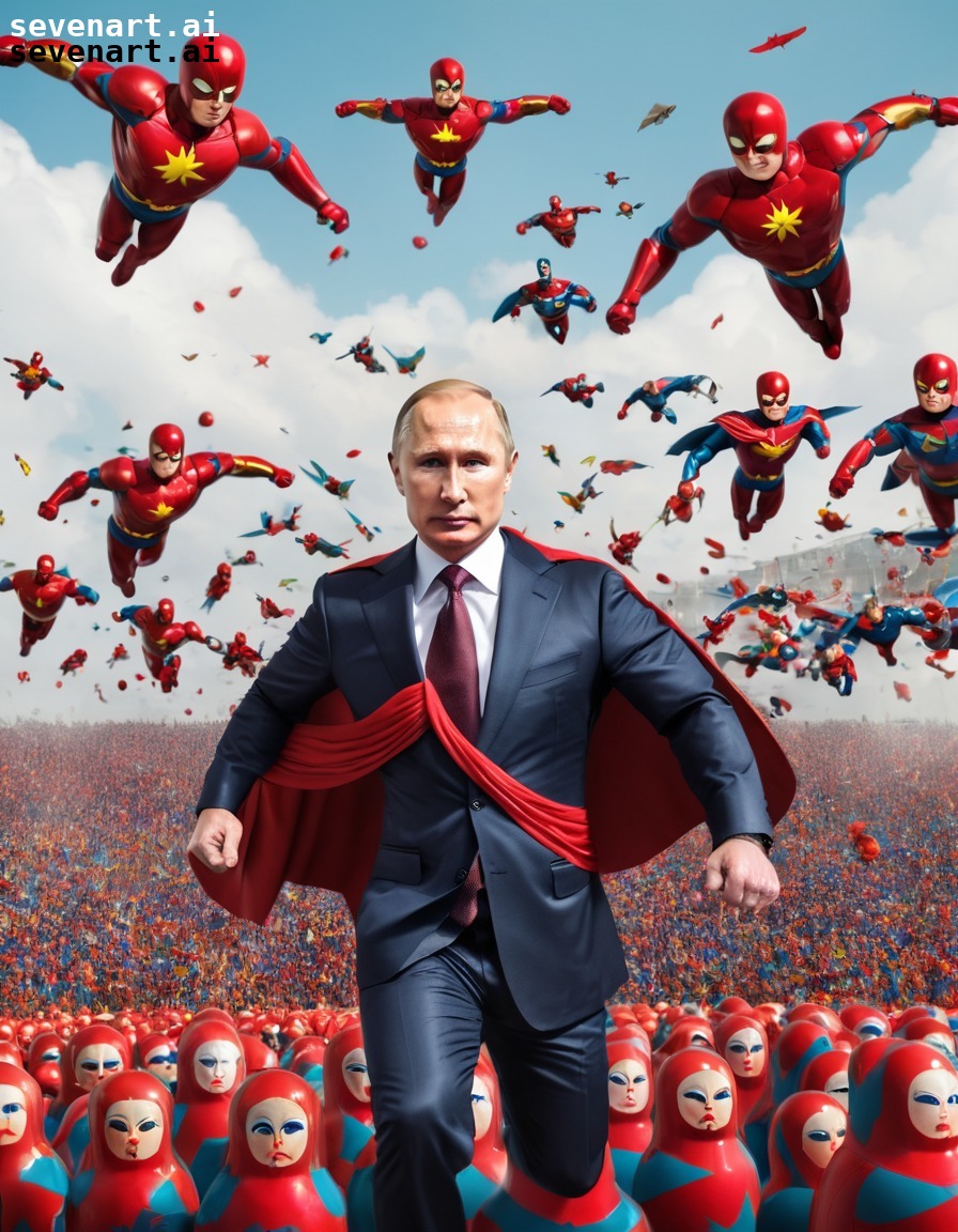 superhero, vladimir putin, flying, matryoshka dolls, battle, putin, russia, russian president