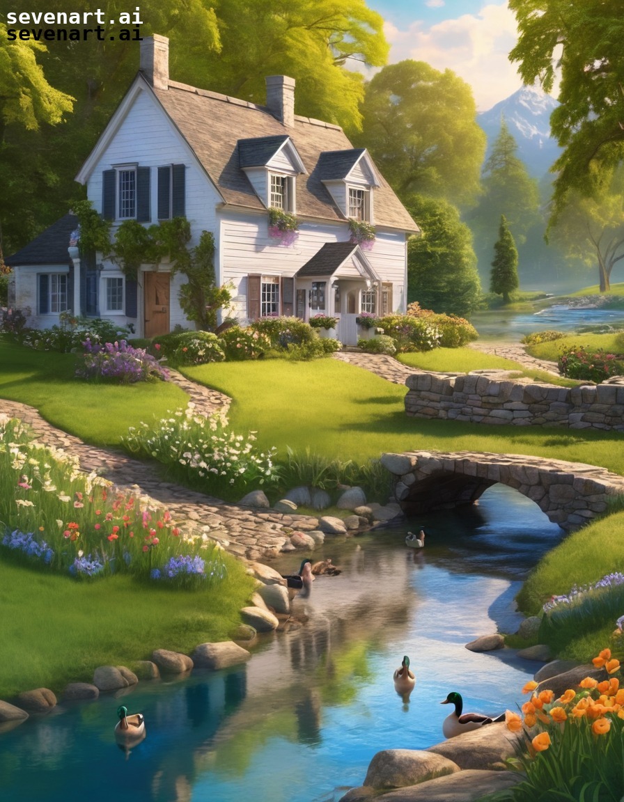 nature, peaceful, idyllic, cottagecore, water wildlife, house, home