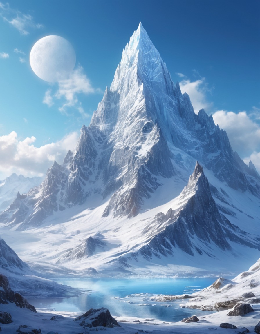 mountain peak, snow, ice, fantasy, nature, majestic, winter