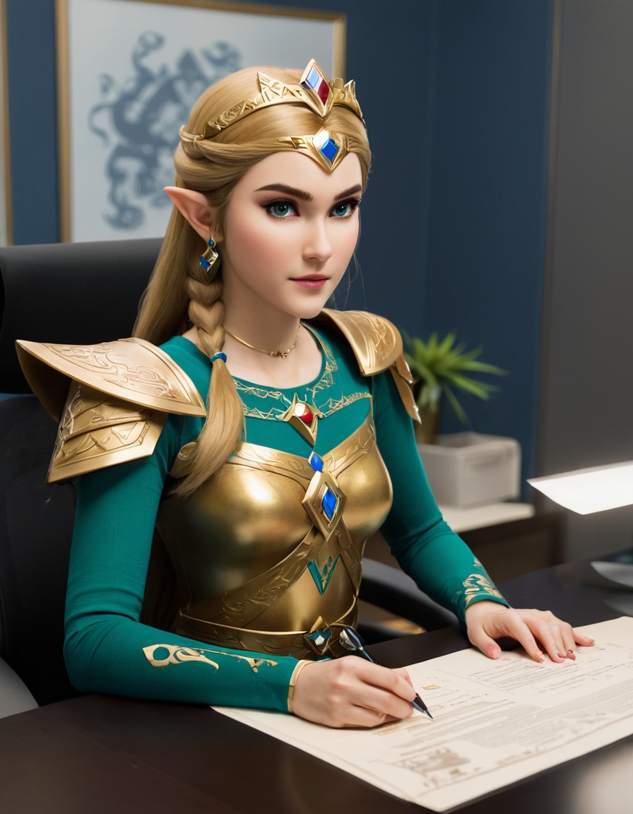 princess zelda, the legend of zelda, video game character, office, paperwork, games, girls from games