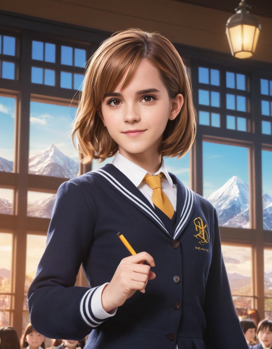 emma watson, anime, magical school, fantasy, hermione granger, illustration