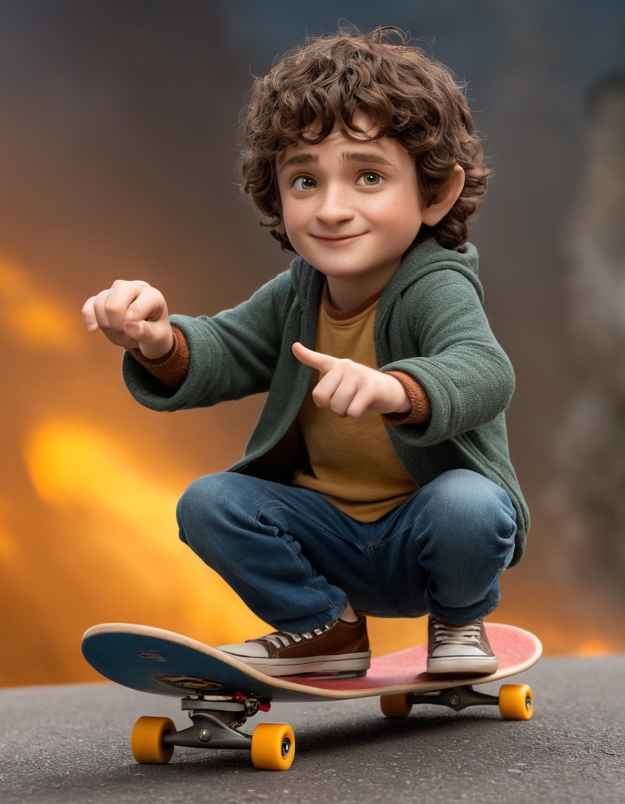 frodo baggins, skateboard, one ring, fantasy, lord of the rings, adventure, books