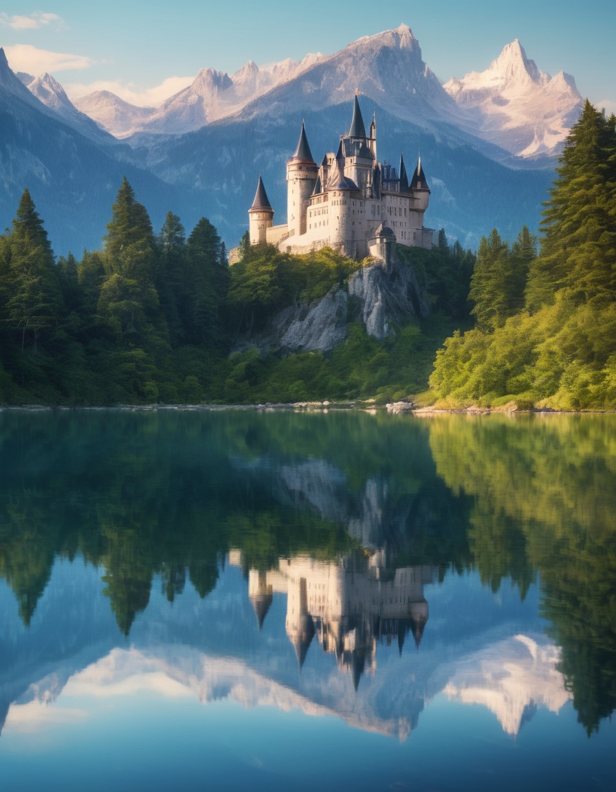 castle, reflection, lake, serene, majestic