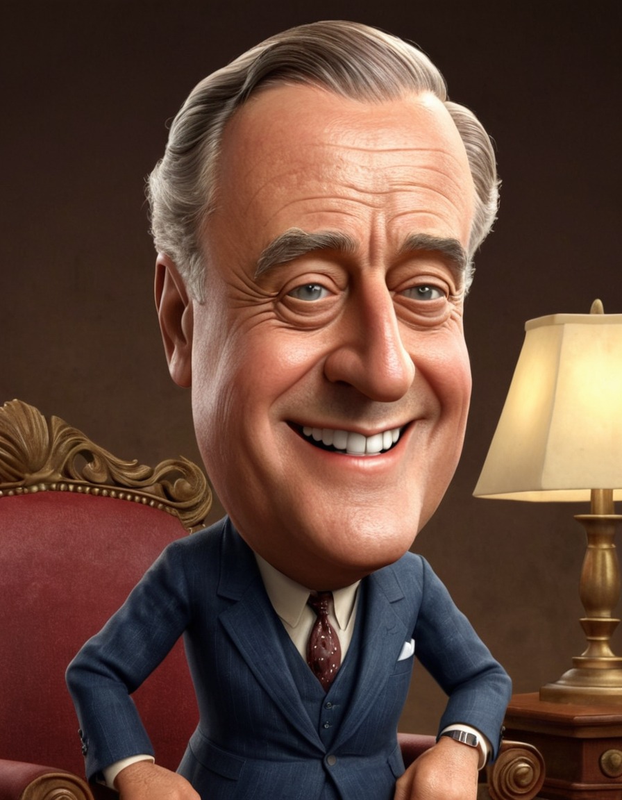 cartoon, franklin roosevelt, exaggerated, silly, humor, caricature, funny