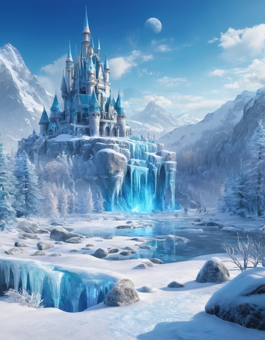 frozen tundra, ice wizards, enchanted creatures, fantasy, magic, fantastic