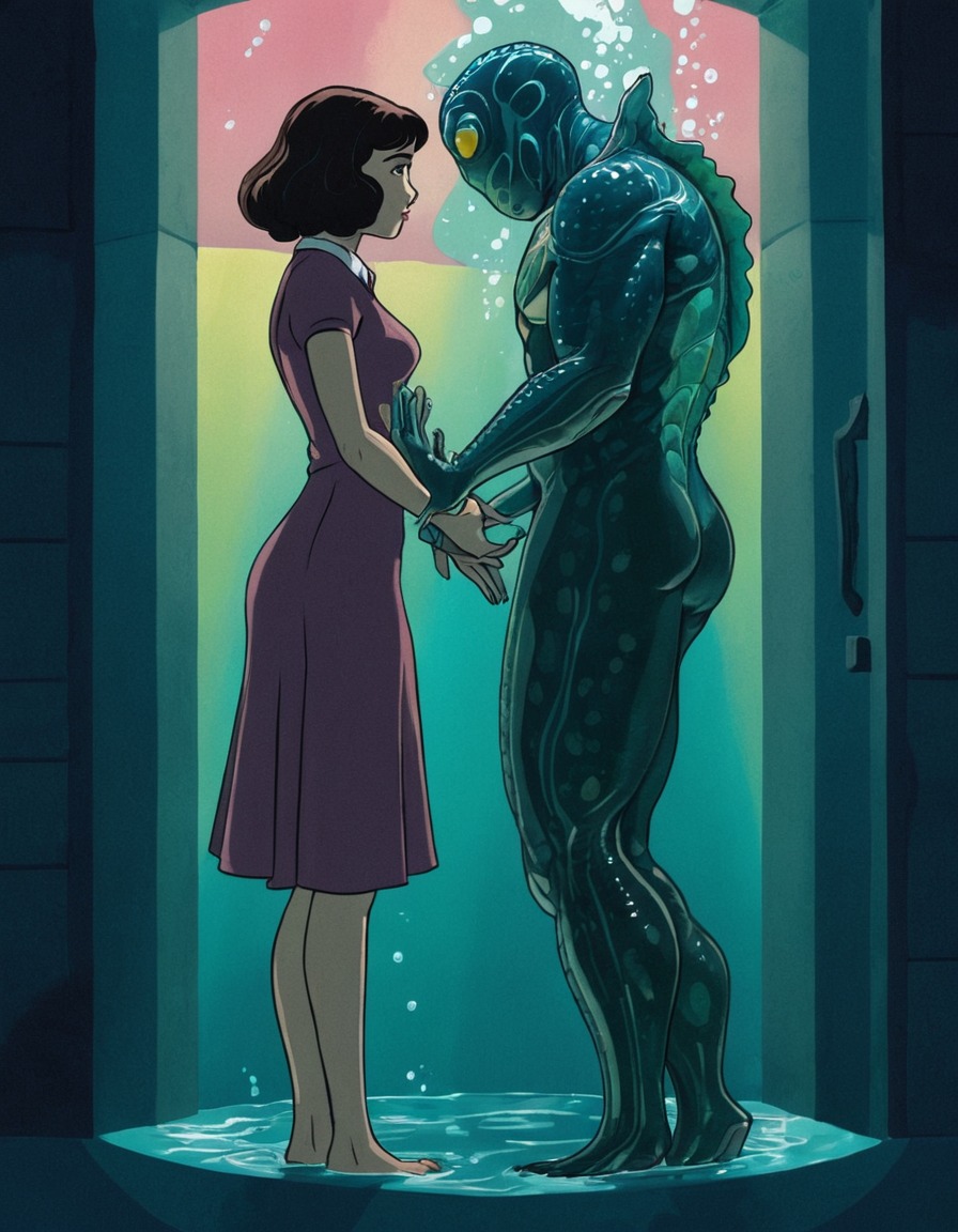 the shape of water, 2017, movie, painted scene, romance, fantasy, guillermo del toro