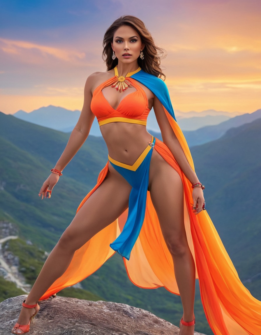 woman, fierce, mountain, fashion, colorful outfit, beauty, sexy