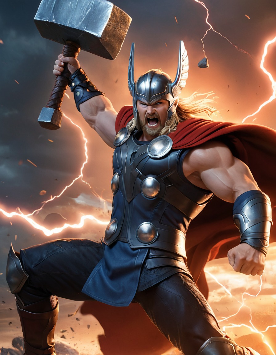 thor, norse mythology, god of thunder, mjölnir, battle, mythical being, anime, marvel