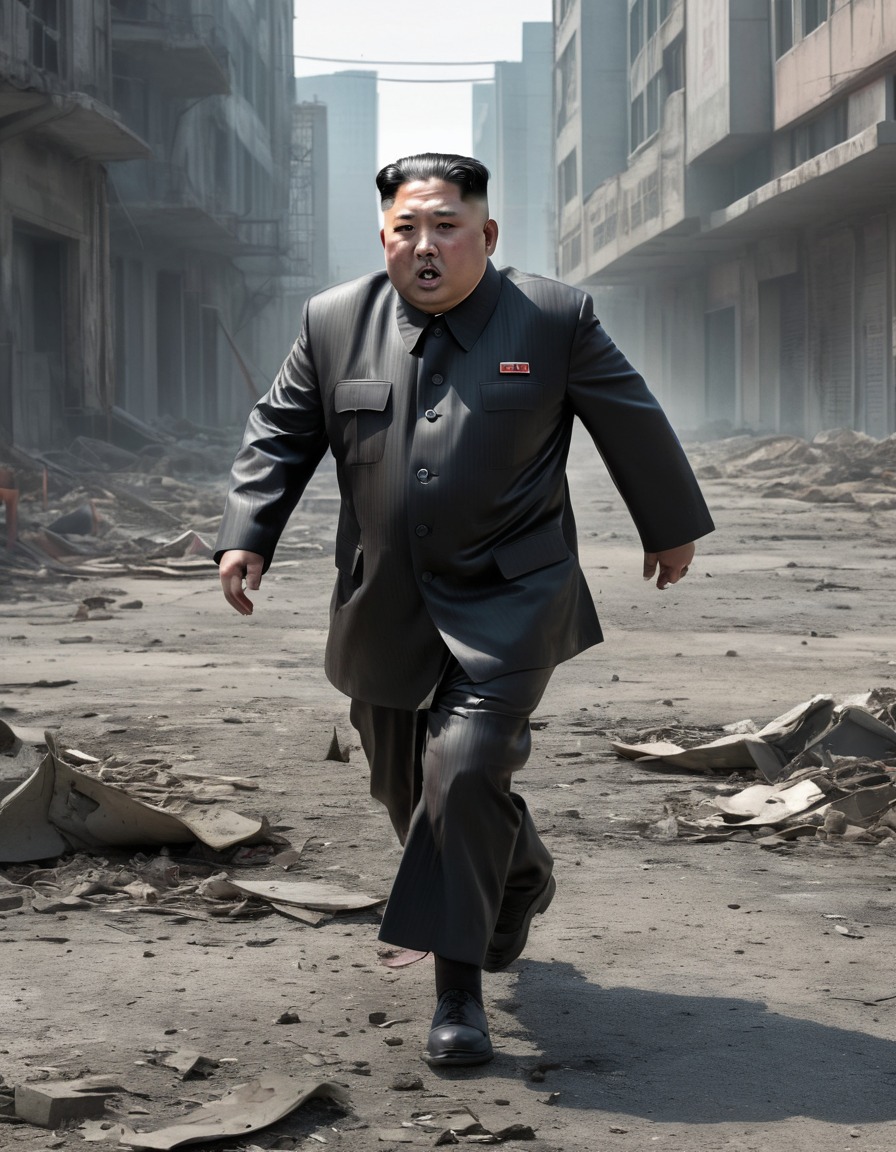 kim jong un, zombie, apocalypse, cityscape, military attire, politics