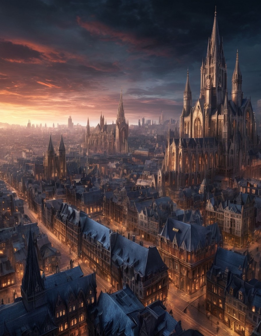 cityscape, gothic, architecture, fantasy, urban landscape