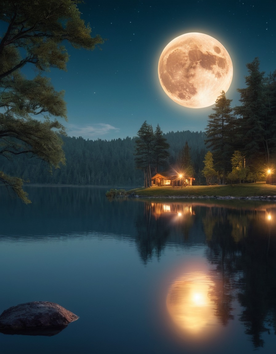 moonlight, reflection, lake, night, serene