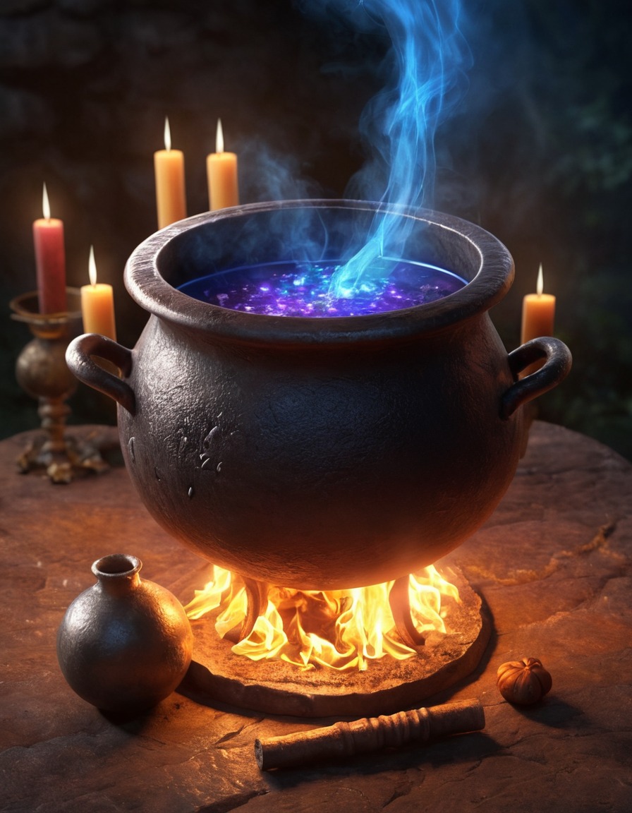 magical potion, cauldron, brewing, witchcraft, mystery, fantasy, enchantment