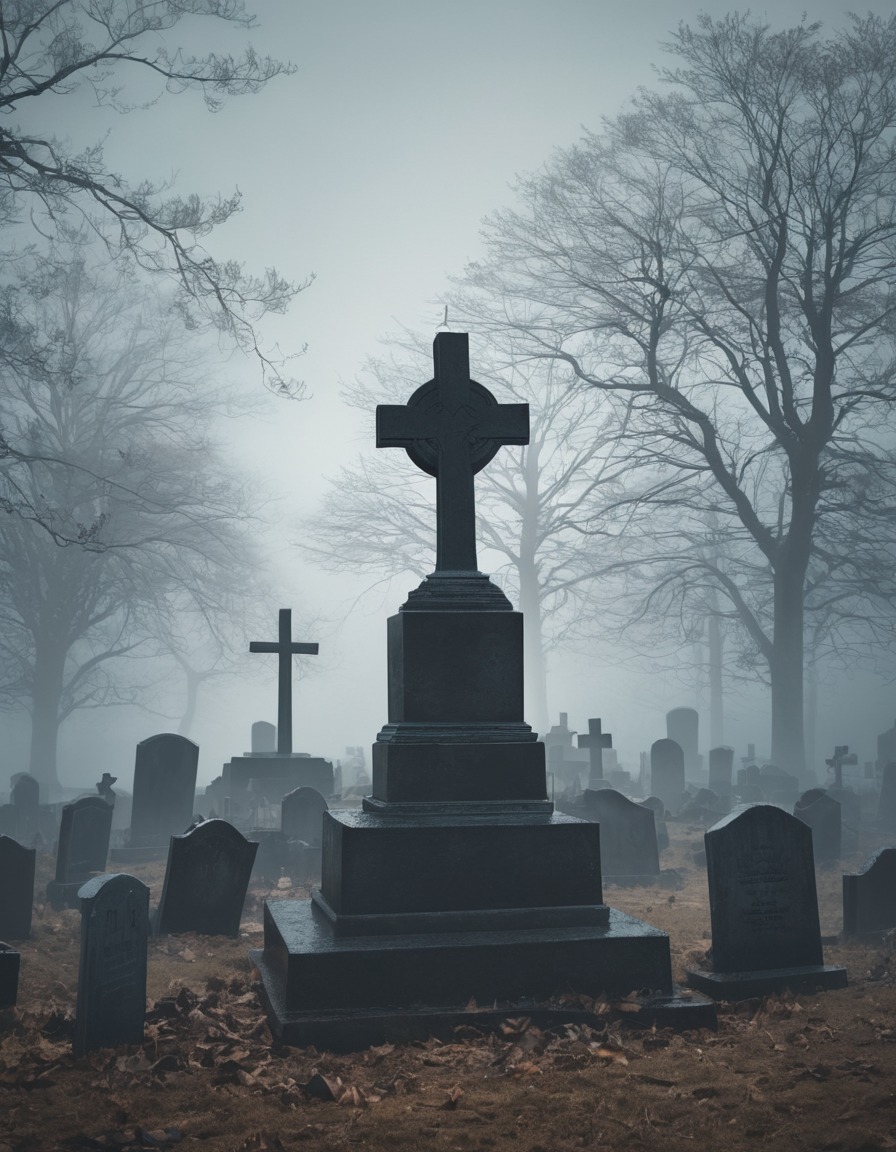 foggy, graveyard, tombstones, haunted, supernatural, lovecraft, howard lovecraft