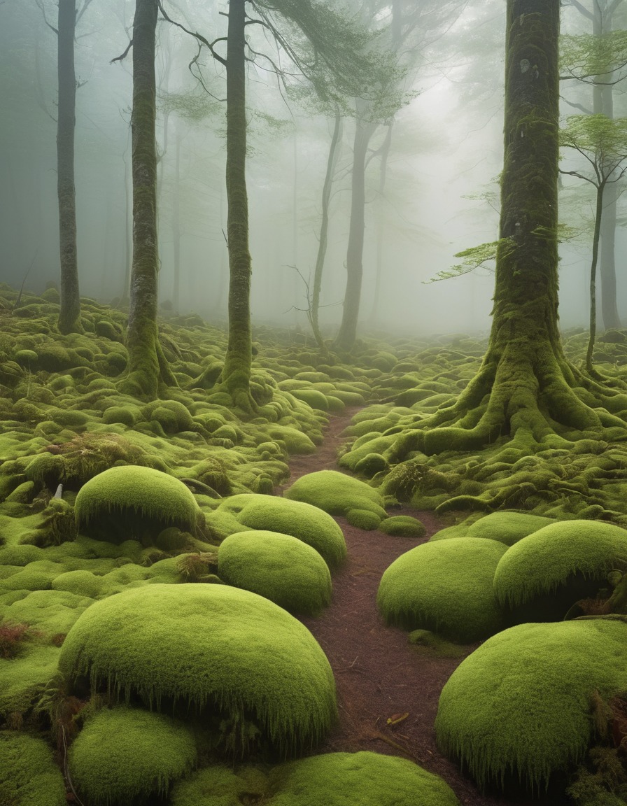 nature, fog, forest, ethereal atmosphere, moss