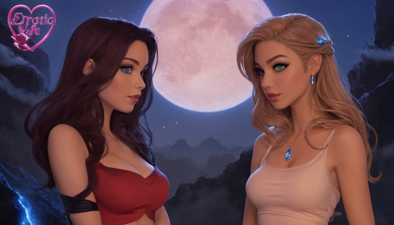 fanart, videogamefanart, digitalart, digitalpainting, originalcharacter, lesbianromance, love, moonlightmagic, romance, romanticcouple, lesbiancouple, romanticart, lgbtqlove